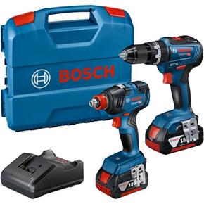 Bosch 18V GSB18V-55 Combi Drill &amp; GDX18V-200 Impact Gun (2x 5Ah)