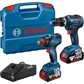 Bosch 18V GSB18V-55 Combi Drill &amp; GDX18V-200 Impact Gun (2x 4Ah)