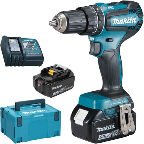 Makita DHP485RTJ LXT 18V Brushless Combi Drill with 2x 5Ah Batteries