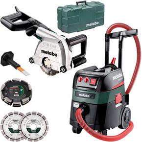 Metabo MFE40 Wall Chaser + ASR35MACP Extractor + 3-row Blade Kit