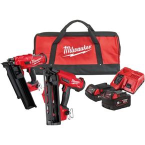 Milwaukee Nailer Kit (M18FFN Framing, M18FN16GA Finish, 5Ah, 2Ah)